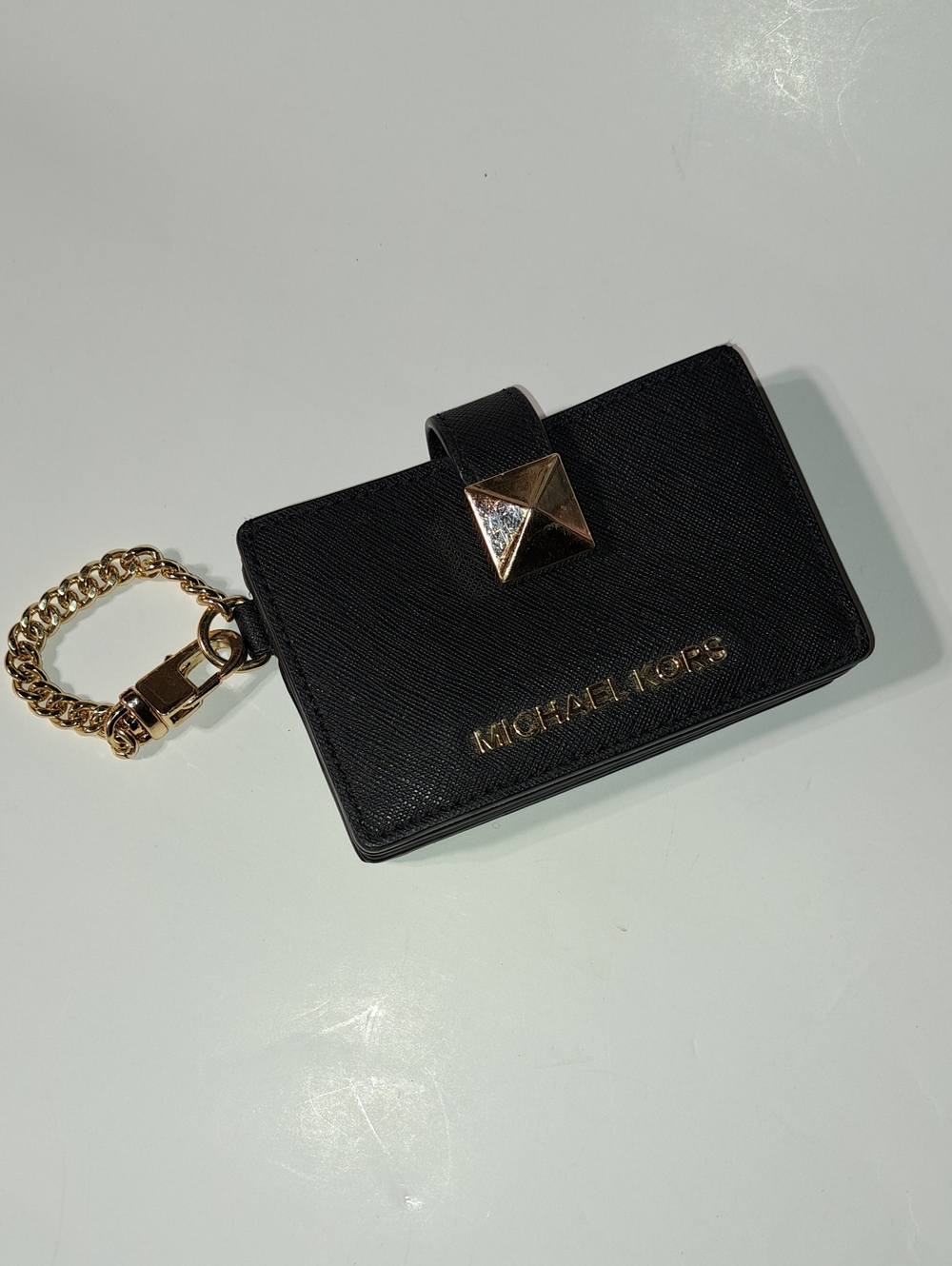 Michael Kors Black Card Holder Keychain with Gold Hardware